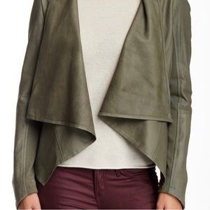 Lamarque Olive Green Draped Leather Jacket
